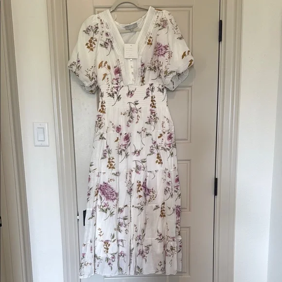 Purple and Pink Puff Sleeve Midi Sundress for Wedding Guests - Picture 1 of 1